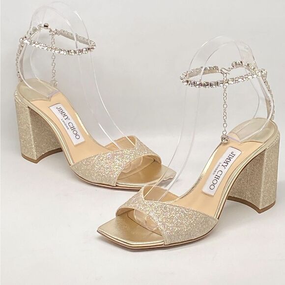 Jimmy Choo  Saeda 85MM Glitter Sandals size 35.5 - Picture 8 of 15